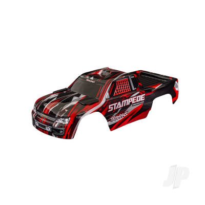 Body, Stampede (also fits Stampede VXL), Red (painted, decals applied) (assembled with front & rear body mounts for clipless mounting)