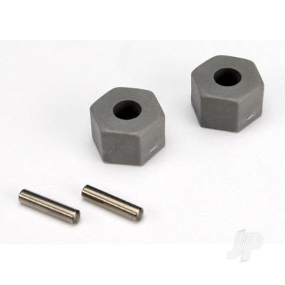 Wheel Hubs, hex (tall offset, Rustler / Stampede Front) (2 pcs) / axle pins (2.5x10mm) (2 pcs)