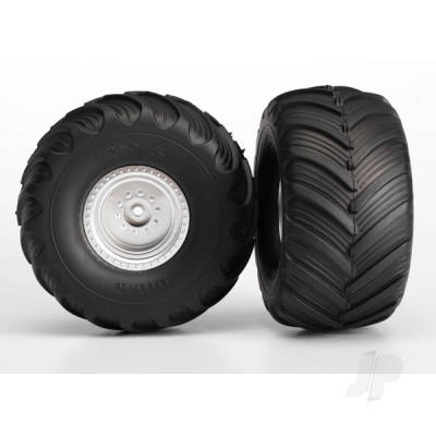 Wheels & Tyres, assembled, glued (Satin Chrome wheels, Terra Groove dual profile Tyres, foam inserts) (nitro rear/ electric front) (2)