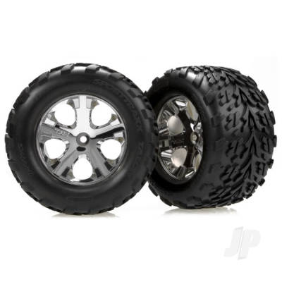 Wheels & Tyres, assembled, glued (2.8") (All-Star Chrome wheels, Talon Tyres, foam inserts) (electric rear) (2)