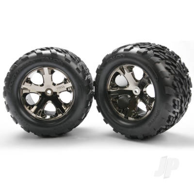 Wheels & Tyres, assembled, glued (2.8") (All-Star Black Chrome wheels, Talon Tyres, foam inserts) (electric rear) (2) (TSM rated)