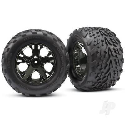 Wheels & Tyres, assembled, glued (2.8") (All-Star black chrome wheels, Talon Tyres, foam inserts) (nitro rear/electric front) (2) (TSM rated)
