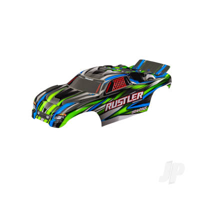 Body, Rustler (also fits Rustler VXL), Green (painted, decals applied) (assembled with front & rear body mounts for clipless mounting)