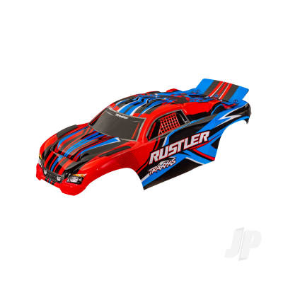 Body, Rustler (also fits Rustler VXL), Red (painted, decals applied) (assembled with front & rear body mounts for clipless mounting)
