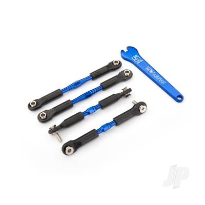 Turnbuckles, aluminium (Blue-anodised), camber links, Front, 39mm (2 pcs), Rear, 49mm (2 pcs) (assembled with rod ends & hollow balls) / wrench