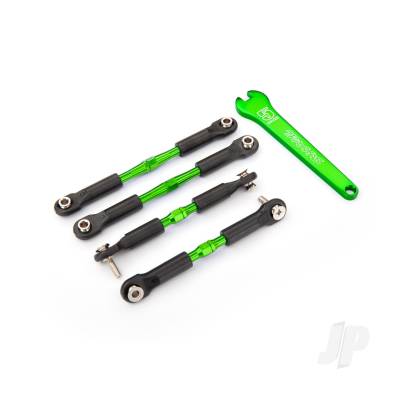 Turnbuckles, aluminium (Green-anodised), camber links, front, 39mm (2), rear, 49mm (2) (assembled w/rod ends & hollow balls) / wrench