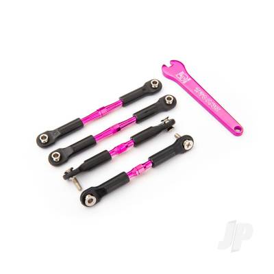 Turnbuckles, aluminium (Pink-anodised), camber links, front, 39mm (2), rear, 49mm (2) (assembled w/rod ends & hollow balls) / wrench