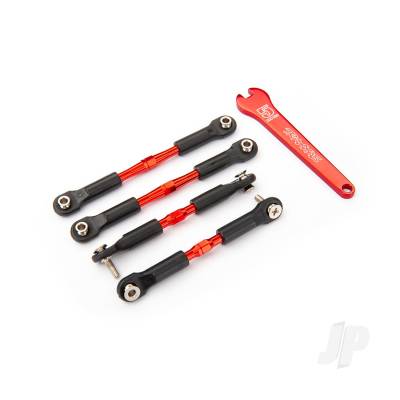 Turnbuckles, aluminium (Red-anodised), camber links, Front, 39mm (2 pcs), Rear, 49mm (2 pcs) (assembled with rod ends & hollow balls) / wrench