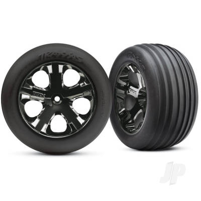 Wheels & Tyres, Assembled, Glued (2.8in) (All-Star Black Chrome wheels, ribbed Tyres, foam inserts) (electric front) (2)