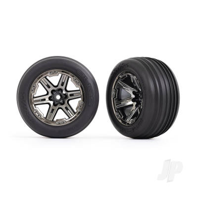 Wheels & Tyres, Assembled, Glued (2.8in) (RXT Black Chrome wheels, ribbed Tyres, foam inserts) (electric front) (2 pcs)