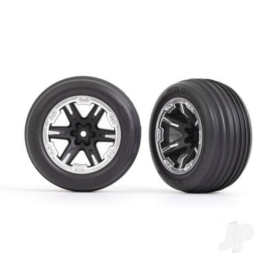 Wheels & Tyres, Assembled, Glued (2.8in) (RXT Black & Satin wheels, ribbed Tyres, foam inserts) (electric front) (2 pcs)