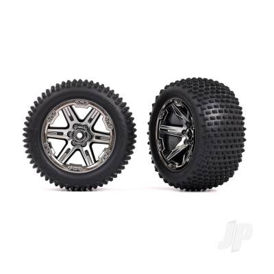 Wheels & Tyres, Assembled, Glued (2.8in) (RXT Black Chrome wheels, Alias Tyres, foam inserts) (2WD electric rear) (2 pcs) (TSM rated)