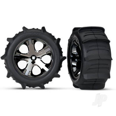 Wheels & Tyres, assembled, glued (2.8") (All-Star black chrome wheels, paddle Tyres, foam inserts) (rear) (2) (TSM rated)