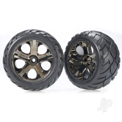 Wheels & Tyres, assembled, glued (All-Star black chrome wheels, Anaconda Tyres, foam inserts) (nitro rear/ electric front) (1 left, 1 right)