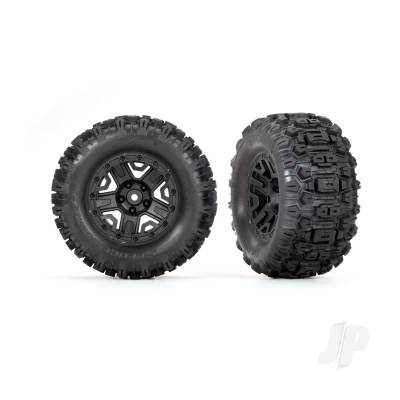Wheels & Tyres, Assembled, Glued (Black 2.8in wheels, Sledgehammer tyres, foam inserts) (electric rear) (2) (TSM rated)