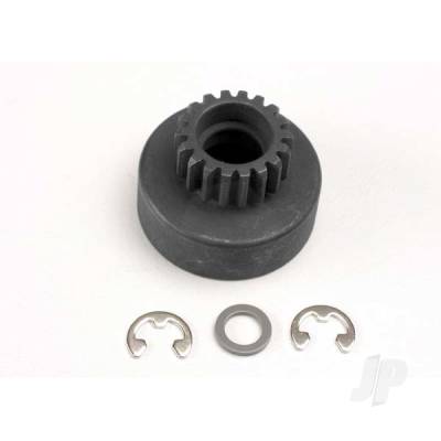 Clutch bell, (18-tooth) / 5x8x0.5mm fibre washer (2 pcs) / 5mm e-clip (requires #4609 - ball bearings, 5x10x4mm (2 pcs))