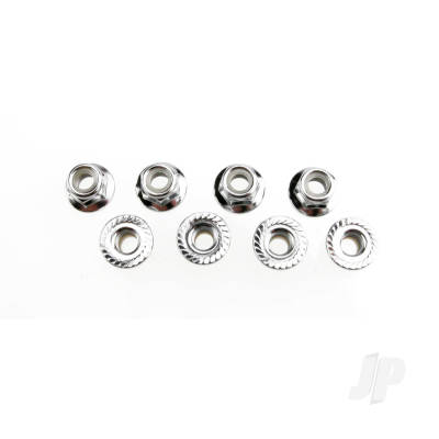 Nuts, 5mm flanged nylon locking (Steel, serrated) (8 pcs)