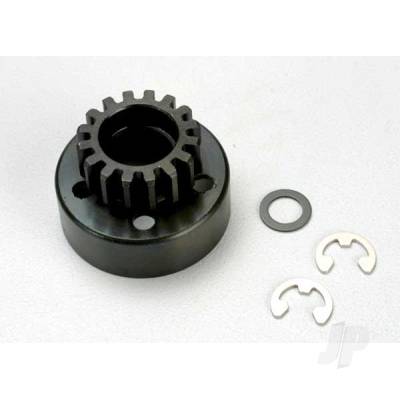 Clutch bell, (15-tooth) / 5x8x0.5mm fibre washer (2 pcs) / 5mm e-clip (requires 5x11x4mm ball bearings part #4611) (1.0 metric pitch)