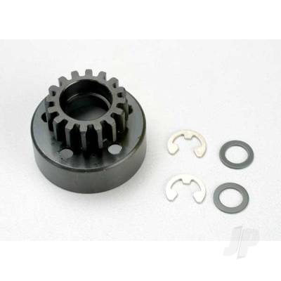 Clutch bell, (16-tooth) / 5x8x0.5mm fibre washer (2 pcs) / 5mm e-clip (requires 5x11x4mm ball bearings part #4611) (1.0 metric pitch)