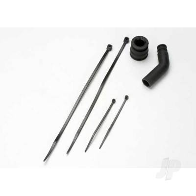 Pipe coupler, moulded (Black) / exhaust deflecter (rubber, Black) / cable ties, Long (2 pcs) / cable ties, Short (2 pcs)