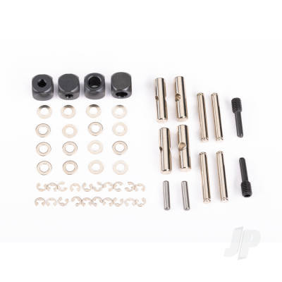 U-joints, driveshaft (carrier (4) / 4.5mm cross pin (4) / 3mm headed pin (4) / 4x15mm screw pin (2) / hex pin (2) / e-clips (6) / 3x6x0.5 MW (4)) (metal parts for 2 driveshafts)