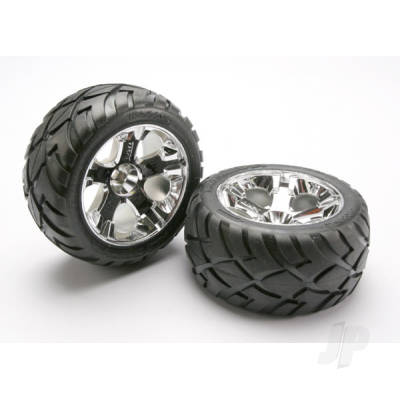 Wheels & Tyres, assembled, glued (All-Star chrome wheels, Anaconda Tyres, foam inserts) (nitro rear/ electric front) (1 left, 1 right)
