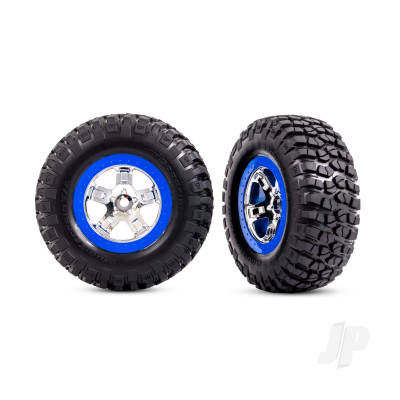 Wheels & Tyres, Assembled, Glued (SCT Chrome, Blue beadlock style wheels, BFGoodrich Mud-Terrain T/A KM2 Tyres, foam inserts) (2) (2WD front)