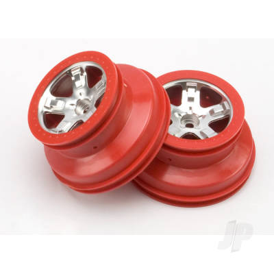Wheels, SCT Satin Chrome, Red beadlock style, dual profile (2.2" outer 3.0" inner) (Front) (2)