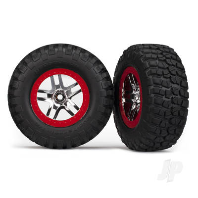 Tyre & wheel assembled, glued (SCT Split-Spoke, chrome red beadlock wheels, BFGoodrich Mud-Terrain T/A KM2 Tyres, inserts) (2) (2WD Front)