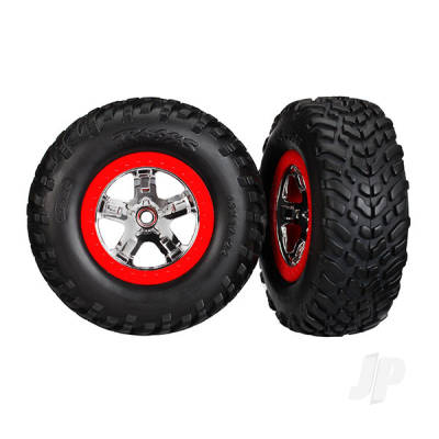 SCT Chome Wheels & Tyres, Red Beadlock (Pair)