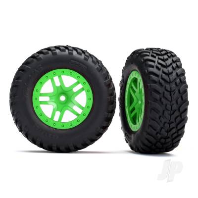 Wheels & Tyres, assembled, glued (SCT Split-Spoke green wheels, SCT off-road racing Tyres, foam inserts) (2) (4WD f/r, 2WD rear) (TSM rated)