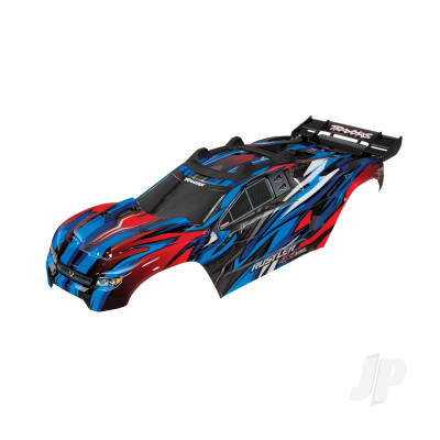 Body, Rustler 4X4 VXL, Blue / window, grille, lights decal sheet (assembled with front & rear body mounts and rear body support for clipless mounting)