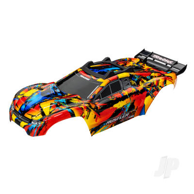 Body, Rustler 4x4 VXL, Solar Flare (painted, decals applied) (assembled with front & rear body mounts and rear body support for clipless mounting)
