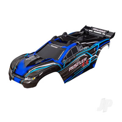 Body, Rustler 4X4, Blue (painted, decals applied) (assembled with front & rear body mounts and rear body support for clipless mounting)