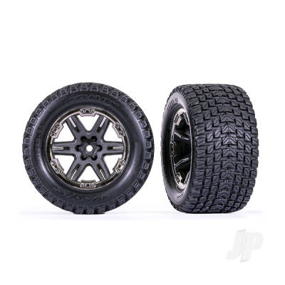 Wheels & Tyres, Assembled, Glued (2.8") (RXT Charcoal Grey & Black Chrome wheels, Gravix tyres, foam inserts) (4WD electric front/rear, 2WD electric front only) (2) (TSM rated)