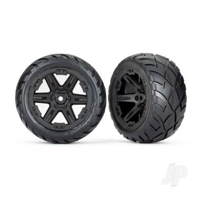 Wheels & Tyres, Assembled, Glued (2.8in) (RXT Black wheels, Anaconda tyres, foam inserts) (2WD electric rear) (2) (TSM rated)