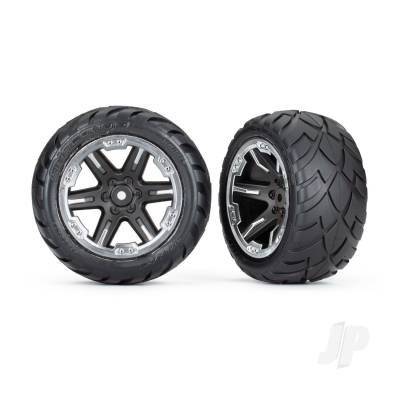 Wheels & Tyres, Assembled, Glued (2.8in) (RXT Black & Chrome wheels, Anaconda tyres, foam inserts) (2WD electric rear) (2) (TSM rated)