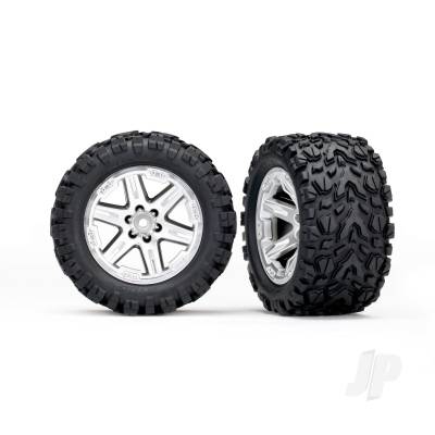 Wheels & Tyres, assembled, glued (2.8") (RXT Satin Chrome wheels, Talon EXT Tyres, foam inserts) (4WD electric front/rear, 2WD electric front only) (2) (TSM rated)