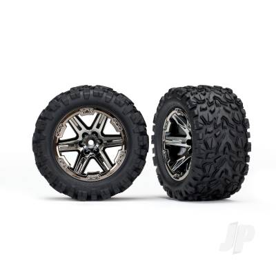 Wheels & Tyres, assembled, glued (2.8") (RXT Black Chrome wheels, Talon EXT Tyres, foam inserts) (4WD electric front/rear, 2WD electric front only) (2) (TSM rated)