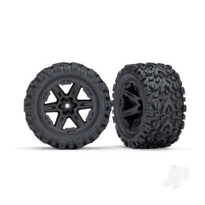 Wheels & Tyres, assembled, glued (2.8") (RXT black wheels, Talon EXT Tyres, foam inserts) (2WD electric rear) (2) (TSM rated)
