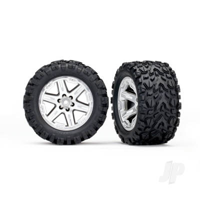 Wheels & Tyres, assembled, glued (2.8") (RXT satin chrome wheels, Talon EXT Tyres, foam inserts) (2WD electric rear) (2) (TSM rated)