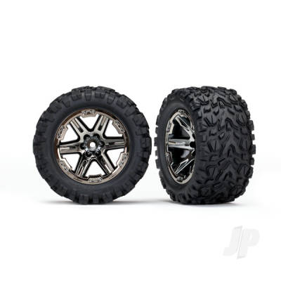 Wheels & Tyres, assembled, glued (2.8") (RXT black chrome wheels, Talon EXT Tyres, foam inserts) (2WD electric rear) (2) (TSM rated)