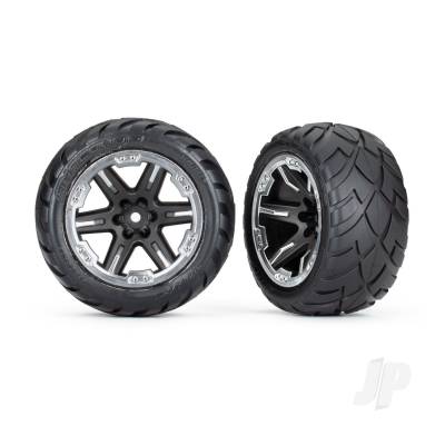 Wheels & Tyres, Assembled, Glued (2.8in) (RXT Black & Chrome wheels, Anaconda tyres, foam inserts) (4WD electric front/rear, 2WD electric front only) (2) (TSM rated)