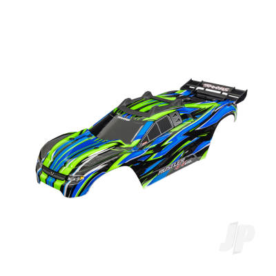 Body, Rustler 4X4 VXL, green (painted, decals applied) (assembled with front & rear body mounts and rear body support for clipless mounting)
