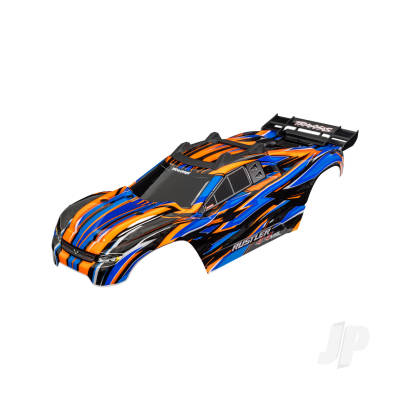 Body, Rustler 4X4 VXL, orange (painted, decals applied) (assembled with front & rear body mounts and rear body support for clipless mounting)