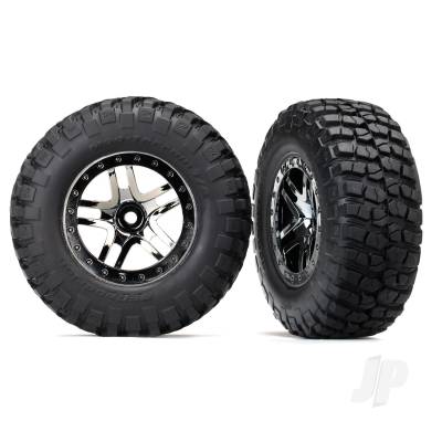Wheels & Tyres, assembled, glued (SCT Split-Spoke black chrome beadlock style wheels, BFGoodrich Mud-Terrain T/A KM2 ultra-soft S1 compound off-road racing tyres, foam inserts) (2) (4WD f/r, 2WD rear) (TSM rated)