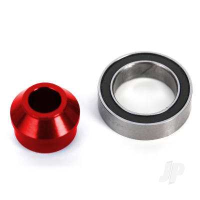 Bearing adapter, 6061-T6 aluminium (Red-anodised) (1pc), 10x15x4mm ball bearing (black rubber sealed) (1pc) (for slipper shaft)
