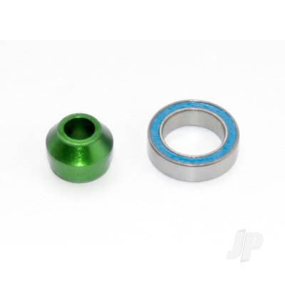Bearing adapter, 6061-T6 aluminium (Green-anodised) (1pc) / 10x15x4mm ball bearing (Black rubber sealed) (1pc) (for slipper shaft)