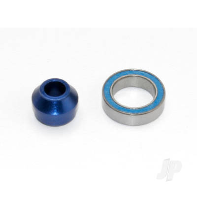 Bearing adapter, 6160-T6 aluminium (Blue-anodised) (1pc) / 10x15x4mm ball bearing (Blue rubber sealed) (1pc) (for slipper shaft)