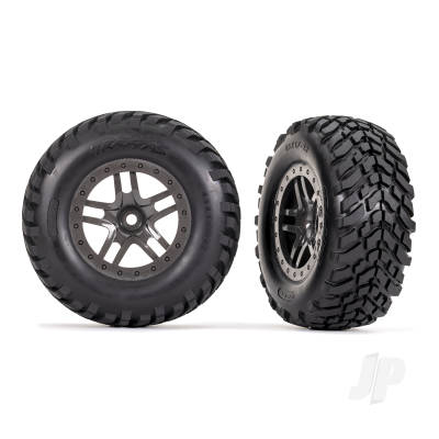 Wheels & Tyres, Assembled, Glued (SCT Split-Spoke Grey beadlock style wheels, SCT off-road racing Tyres, foam inserts) (2) (4WD f/r, 2WD rear) (TSM rated)